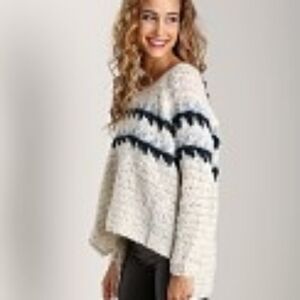 Free People Fuzzy Fair Isle Chunky Cream and Black  Sweater GC